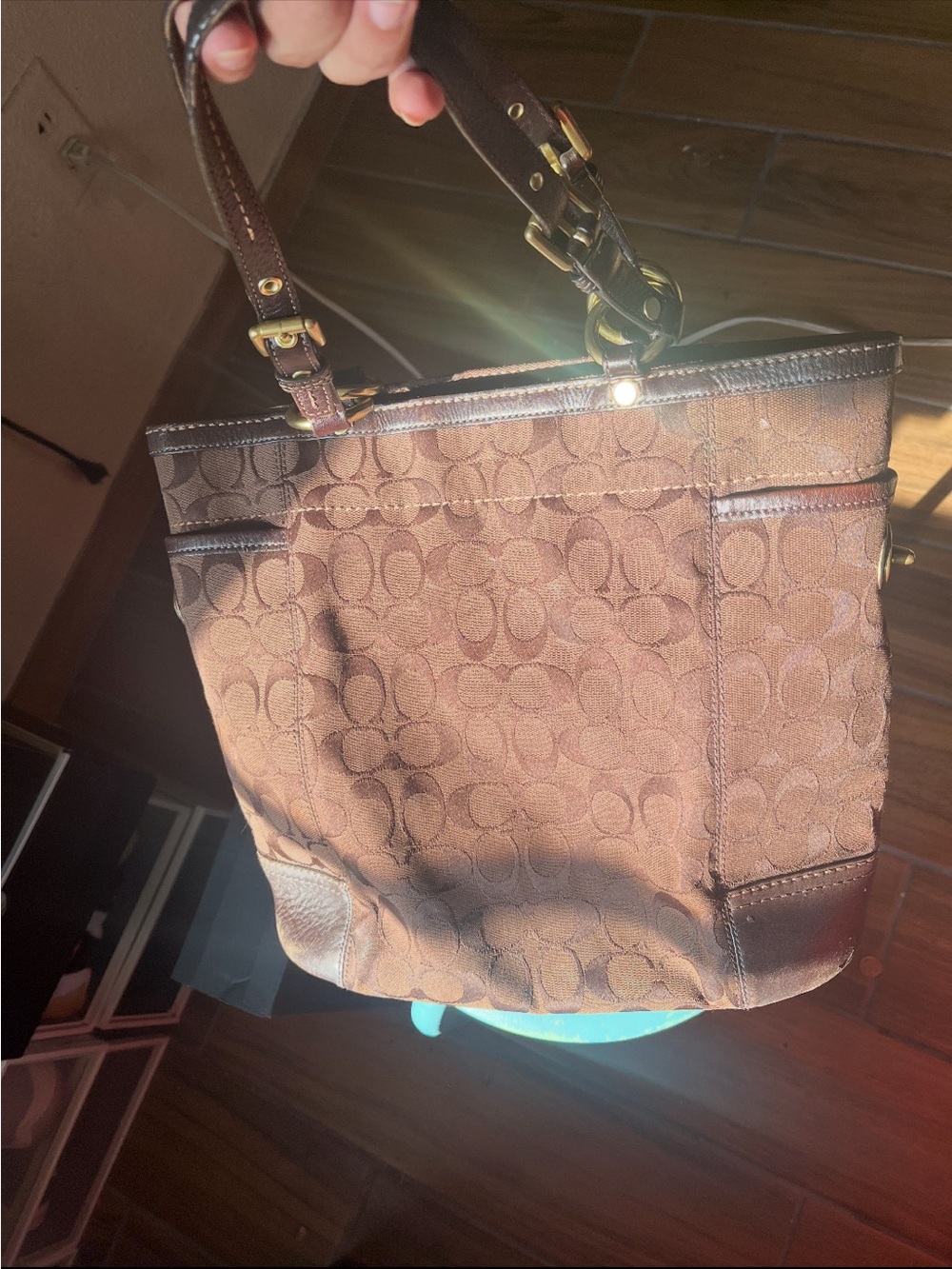 Coach purse with gold and leather accents
